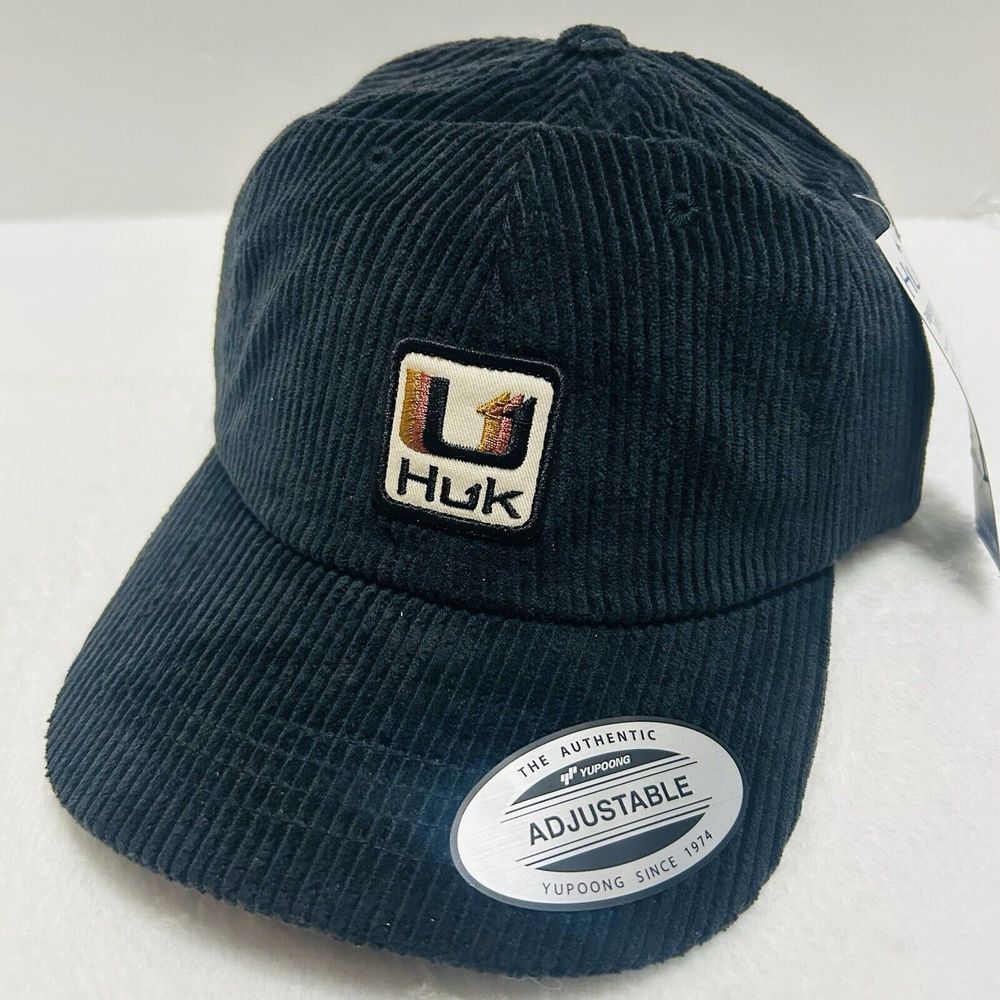 Huk Full Corduroy Fishing Strap Adjustable Hat Cap Black Outdoors Workwear